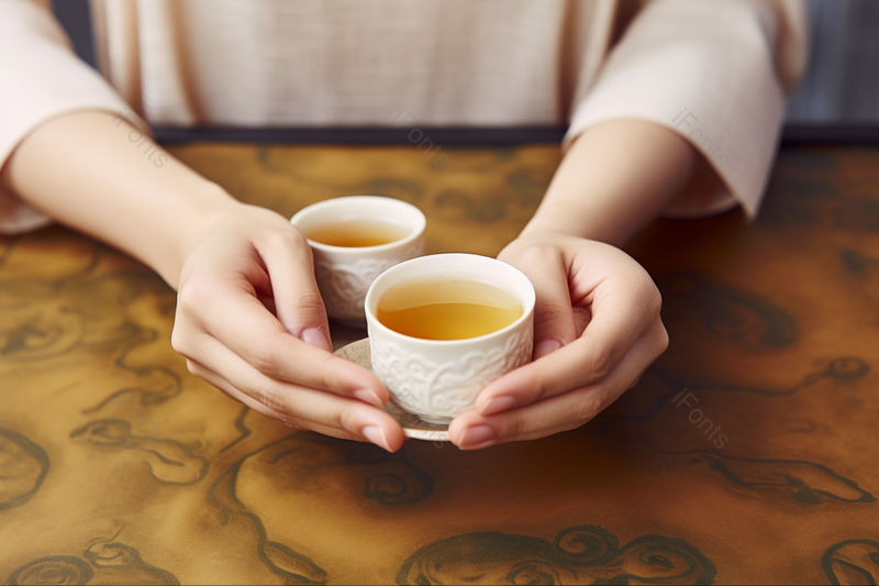 素净木制花纹的桌子前茶艺师端茶特写,高清,摄影图,摄影图片,图片大全,摄影图免费下载